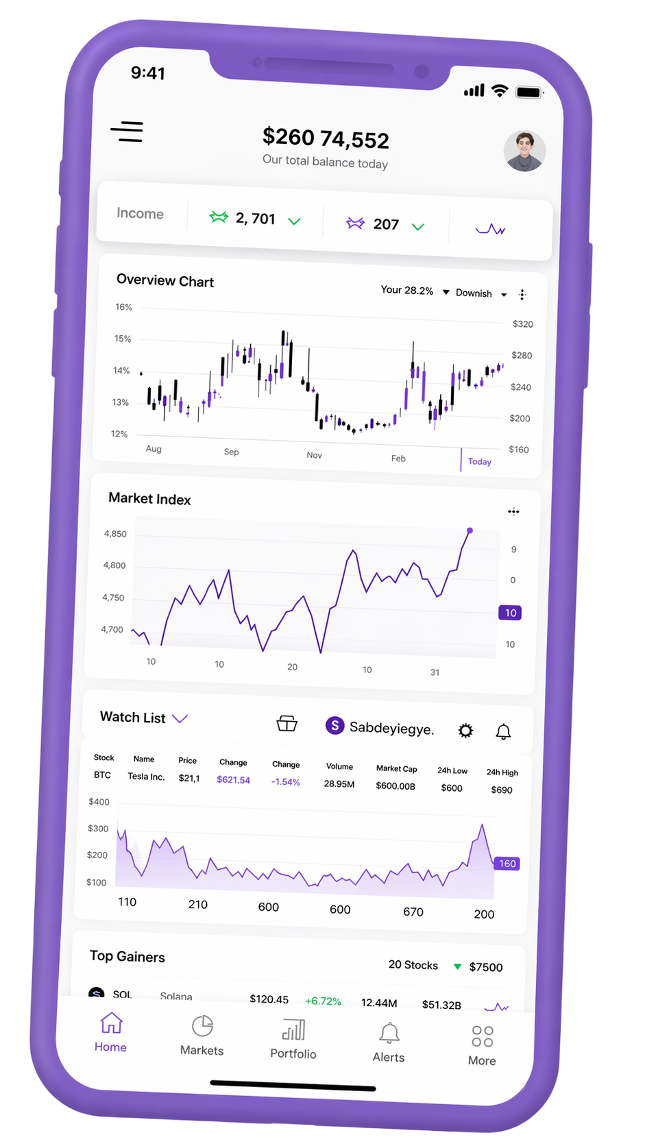 Portfoliotracking Mobile-Oberfläche